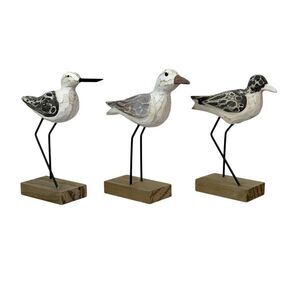 Set of 3 Wood Seabird Figurines Coastal Freestanding Table Decor White
